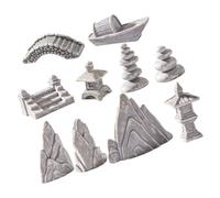 TOYANDONA Vintage Rockery Model Set 10pcs with Resin Miniature Pagoda, Stacked Stones, Stone Bridge, and Lighthouse for Zen Garden Micro Landscape Decoration