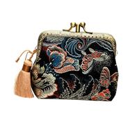 TOYANDONA Vintage Tassel Double-Layer Coin Purse Change Bag Portable Storage Wallet for Women, Retro Palace Style with Golden Disc Pattern