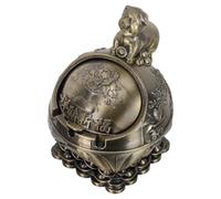 TOYANDONA Vintage Windproof Zinc Alloy Decorative Cigar Ashtray with Lid for Tabletop and Living Room Use, Reducing Smoke Odors, Golden Sphere Shape Gifts for Men