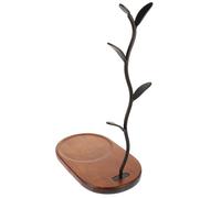 TOYANDONA Vintage Wooden Base Iron Art Mug Rack for Kitchen Countertop Space-Saving Holder with Smooth-Finish Arms and Wood Mug Storage Stand for Coffee and Tea Cups