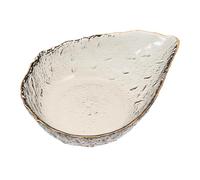 TOYANDONA Water Drop Shape Glass Salad Bowl Ash Gray Gold Rim, Large Capacity Fruit and Vegetable Serving Bowl for Home Dining and Food Presentation