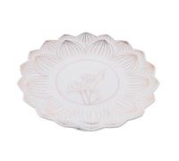 TOYANDONA White 7-inch Ceramic Buddha Offering Plate with Gold-Trimmed White Relief Design, Buddhist Fruit Tray for Temple Rituals and Use, Decorative Ceramic Serving Bowl for Fruits