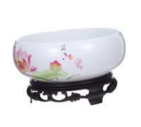 TOYANDONA White Ceramic Hydroponic Planter Bowl with Display Base No Drainage Tabletop Flower Pot for Water Lily and Hyacinth Indoor Decorative Ceramic Table Planter for Home