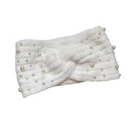TOYANDONA Winter Knitted Headband for Women with Pearls Braided Plush Hair Band Elastic Cozy Hair Accessory for Cold Weather Soft Stretchable Warm Headwrap White Autumn Winter Fashion