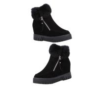 TOYANDONA Women Short Boots Warm Fleece Lined Ankle Casual Shoes for Winter Thick Sole Elevated Heels Black Cozy Female Footwear for Cold Weather and Everyday Wear