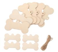 TOYANDONA Wooden Dog Bone Tags DIY Craft Unfinished Paintable Wooden Cutouts with Jute Rope for Pet Name Plaques Memorial and Decoration
