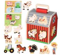 TOYANDONA Wooden Farm Animals Play Set for Ages Handmade Wood Animal Figures with Barn Educational Stem Learning for Enhances Motor Skills and Color Recognition Safe Rounded Edges