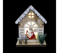TOYANDONA Wooden Glowing House Ornament LED Light Xmas Themed Christmas Decor Natural Wood Desktop Adornment for Holiday Scene Decoration