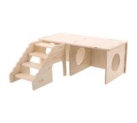 TOYANDONA Wooden Hamster Hideout with Climbing Ladder, Multi-chamber Tunnel for Small Animals, Safe and Cozy Habitat Decor to Boost Physical Activity in Cage Environments