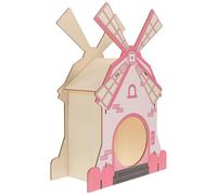 TOYANDONA Wooden Hamster House with Pink Windmill 28x20cm - Small Animal Hideout Accessory for Dwarf, and Roborovski Hamsters, Cage Décor Habitat Hideaway