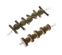 TOYANDONA Wooden Pet Chewing Toy 2pcs Apple Wood Chew Sticks with Grass Ball for Small Pets, Natural Rabbit and Hamster Molar Toy, Suitable for Indoor Play and Dental Health