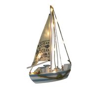 TOYANDONA Wooden Sailing Boat Model with LED Light Rustic Wooden Coastal Decoration Nautical Decor Mediterranean Style Beach House Ornament For Living Room Bedroom (Without Battery)