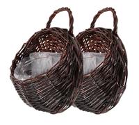 TOYANDONA Woven Hanging Planter Basket 2Pcs Rustic Storage Holders for Artificial Plants Suitable for Home and Kitchen Wall Decor