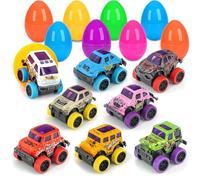 Toyard Easter Basket Stuffers for Boys Age 3-6 - Pull Back Monster Trucks for Egg Hunt, Party Favors, and Prefilled Eggs, Set of 8