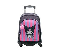 TOYBAGS Kuromi School Backpack - Double Compartment - with POM-POM Accessory - Adaptable + Black Trolley Side Protection and Front Stop Anti-Fall 4 Swivel Wheels - 44 x 30 x 20 cm
