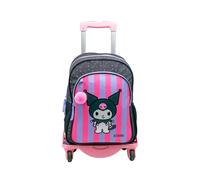 TOYBAGS Kuromi School Backpack - Double Compartment - with POM-POM Accessory - Adaptable + Pink Trolley Side Protection and Front Stop Anti-Fall 4 Swivel Wheels - 44 x 30 x 20 cm