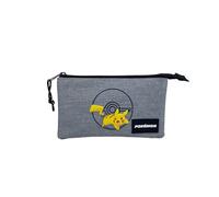 TOYBAGS Pokemon Pikachu Triple School Pencil Case - Lined Interior and Zip Closure - Pencil Case with 3 Compartments - 3 x 23 x 3 cm