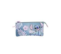 TOYBAGS Stitch Pink Triple Zip Pencil Case Fully Lined and Personalised with 3 Compartments 11.5 x 23.5 x 3 cm