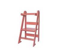 TOYBOX Montessori Toddler Kitchen Tower - Foldable & Compact Learning Helper Stool for Toddlers with Safety Rail (Coral)