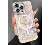 Toycamp for iPhone 16 Pro Max Case - Compatible with Magsafe Aesthetic Cute Colored Butterfly Holographic i 16 ProMax Case with Diamond Bling Lens Protector for Apple 16 Pro Max Cover for Women Girls