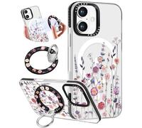 Toycamp for iPhone 17 Case Compatible with Magsafe - for Women Girls Cute Design 360° Magnetic Ring Holder Stand Kickstand Purple Flower Girly Fashion Funny Pretty TPU Aesthetic Teen Phone Cover
