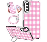 Toycamp for Samsung Galaxy S21 FE Case - Compatible with Magsafe Cute Design 360°Magnetic Ring Holder Stand Kickstand Pink Checkered Girly Pretty Fashion Phone Covers for Women Teen Girls