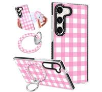 Toycamp for Samsung Galaxy S23 Case - Compatible with Magsafe Cute Design 360°Magnetic Ring Holder Stand Kickstand Pink Checkered Girly Pretty Fashion Phone Covers for Women Teen Girls