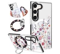 Toycamp for Samsung Galaxy S23 Plus Case - Compatible with Magsafe Cute Design 360°Magnetic Ring Holder Stand Kickstand Purple Flower Girly Pretty Fashion Phone Covers for Women Teen Girls