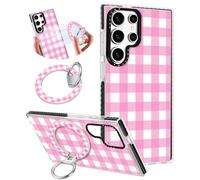 Toycamp for Samsung Galaxy S23 Ultra Case - Compatible with Magsafe Cute Design 360°Magnetic Ring Holder Stand Kickstand Pink Checkered Girly Pretty Fashion Phone Covers for Women Teen Girls