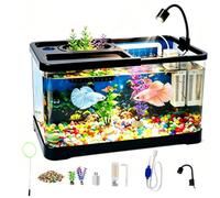 Toycol 4 Gallon Fish Tank Complete Aquarium Starter Kit with LED Light | 3-in-1 Silent Filter, Ocean Background, Desktop Aquarium, For Tropical Fish,Guppies, Betta, Beginner Friendly