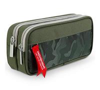 TOYESS Large Pencil Case for Boys and Girls, Lightweight Triple Pockets Pencil Cases with Big Compartments for School Stationary, Camouflage Green