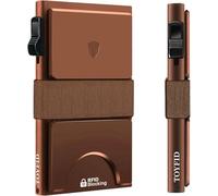 TOYFID Brown Slim RFID Card Wallet, Pop-up Quick Access | Metal card case with backplate & cash band. Holds 6-8 cards. Secure RFID protection. One-hand pop-up access for daily use.