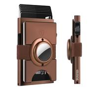 TOYFID Mens Wallet with AirTag Slot 12 Cards Paper Money Organiser RFID Blocking Credit Card Holder with Slid Ejector Button Quick Access to Bank Credit Card,Aluminium,Brown