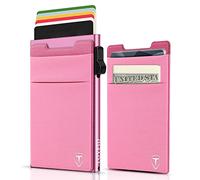 TOYFID Metal Wallet with Coin Compartment Utral Thin Card Holder for 6 Cards Cash RFID Wallet for Women Quick Access to Bank Credit Card,Extra Adhesive Coin Pocket for Phone,Pink