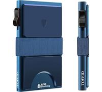 TOYFID Pop up Wallet for 12 Cards Paper Money RFID Wallet for Men Thin Metal Card Holder with Slid Ejector Button Quick Access to Bank Credit Card,Aluminium,Navy Blue