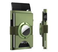 TOYFID RFID Wallet for Men 12 Cards Paper Money Organiser with AirTag Slot Small Metal Card Holder with Slid Ejector Button Quick Access to Bank Credit Card,Aluminium,Green