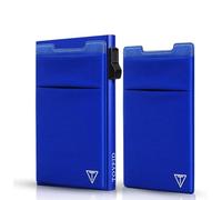 TOYFID Slim Mens Wallet with Coin Compartment Utral Thin Card Holder for 6 Cards Cash RFID Blocking Metal Card Case Quick Access to Bank Credit Card,Extra Adhesive Coin Pocket for Phone,Blue