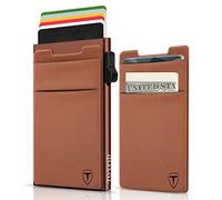 TOYFID Slim Wallet for Men and Women,Pop Up Credit Card Wallet Metal Minimalist Cards Holder with Money Pocket,Small Ultralight Aluminum RFID Blocking Wallets 6-12 Card Capacity,Brown