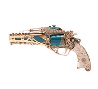ToyGhillied 3D Wooden Revolver Puzzle Kits Compatible with Wooden Bullets, DIY Handcrafted Creative Steam Assembly Kit for Adults and Teens to Build (Kit Version/318PCS/Blue)