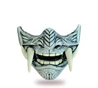 ToyGhillied Halloween Japanese Samurai Prajna Hannya Oni Mask, Latex Half Face Demon Scary Mask, Decorative Mask Costume Halloween Novelty Horror Mask Role Play for Adults (Grey)