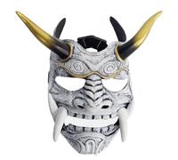 ToyGhillied Halloween Japanese Samurai Prajna Hannya Oni Mask, Resin Full Face Demon Scary Mask, Decorative Mask Costume Halloween Novelty Horror Mask Role Play for Adults (Grey)