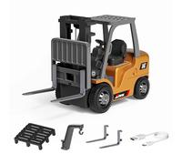 ToyGhillied RC Forklift Truck, 1/64 Scale 2.4G Mini Alloy RC Forklift with Big Remote Controller, Cargo Hook, Forks and Pallet, Great Xmas Gift for Youth (Basic Version)