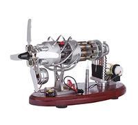 ToyGhillied Stirling Engine Model Kit, 16 Cylinder Swash Plate Hot Air Stirling Engine Model with LED, DIY Experiment Educational Heat Engine Model for Technophiles