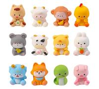 Toyhood 12pcs Mini Resin Animals Set, 12 Styles Tiny Animals Figures, Rat, Cow, Tiger, Rabbit, Dragon, Snake, Horse, Sheep, Monkey, Chicken, Dog, Pig, for Fairy Garde Miniature Landscape Dollhouse