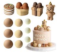 Toyhood 13Pcs 3D Bear Cake Topper Set, Includes Mini Ball Small Cake Cute Bear, Beige Brown Balls, Happy Birthday Cake Toppers Decorations, for Birthday Baby Shower Boys Girls Party Decor