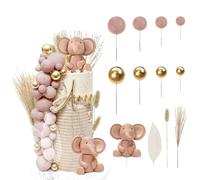 Toyhood 14Pcs Elephant Theme Birthday Cake Topper, 3D Elephant Colorful Ball Green Leave, Animals Happy Birthday Cake Toppers Decorations, for Baby Shower Boys Girls Party Decor (Pink)