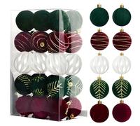 Toyhood 30pcs 60mm Christmas Ball Ornaments Set, Red Green Balls, Shatterproof Christmas Tree Baubles, for Xmas Tree Hanging Decoration Holiday Wedding Party (White)