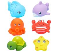Toyhood 6 Pcs Baby Bath Toy Set, Rubber Sea Animals Bathtub Toys, Floating Tortoise Octopus Crabs Bath Squirt Toys, Floating Swimming Pool Bathtub Toy, for Baby Kids Toddler Shower