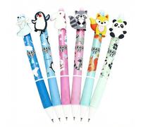 Toyhood 6pcs Animal Erasable Gel Pens Set, 0.5 mm Blue Erasable Gel Pen, Cute 3D Rabbit Panda Penguin Raccoon Pen, for Writing Drawing Note, Kids Adults Office School, 6 Style