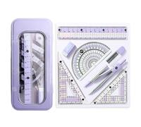Toyhood 8Pcs Maths Ruler Set, with Metal Box, Protractor, Compass, Rulers, Eraser, Middle Secondary Geometry Set, Compass Maths, Kids Stationery Gifts, Storage Case School Supplies (Purple)